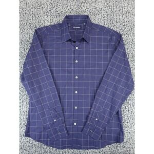 Jack Maverick Mens Large Blue Windowpane Plaid Long Sleeve‎ Button Down Shirt